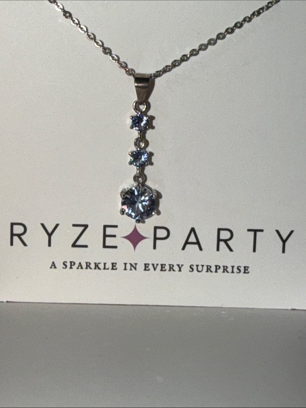 Silver Pendant Necklace with Sky Blue Cubic Zirconia